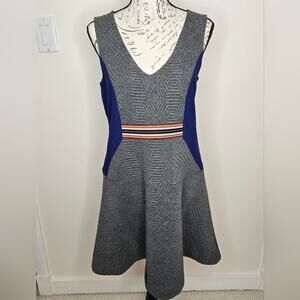 MAEVE by Anthropologie Womens Gray Blue Geometric Sleeveless Quilted Dress Small
